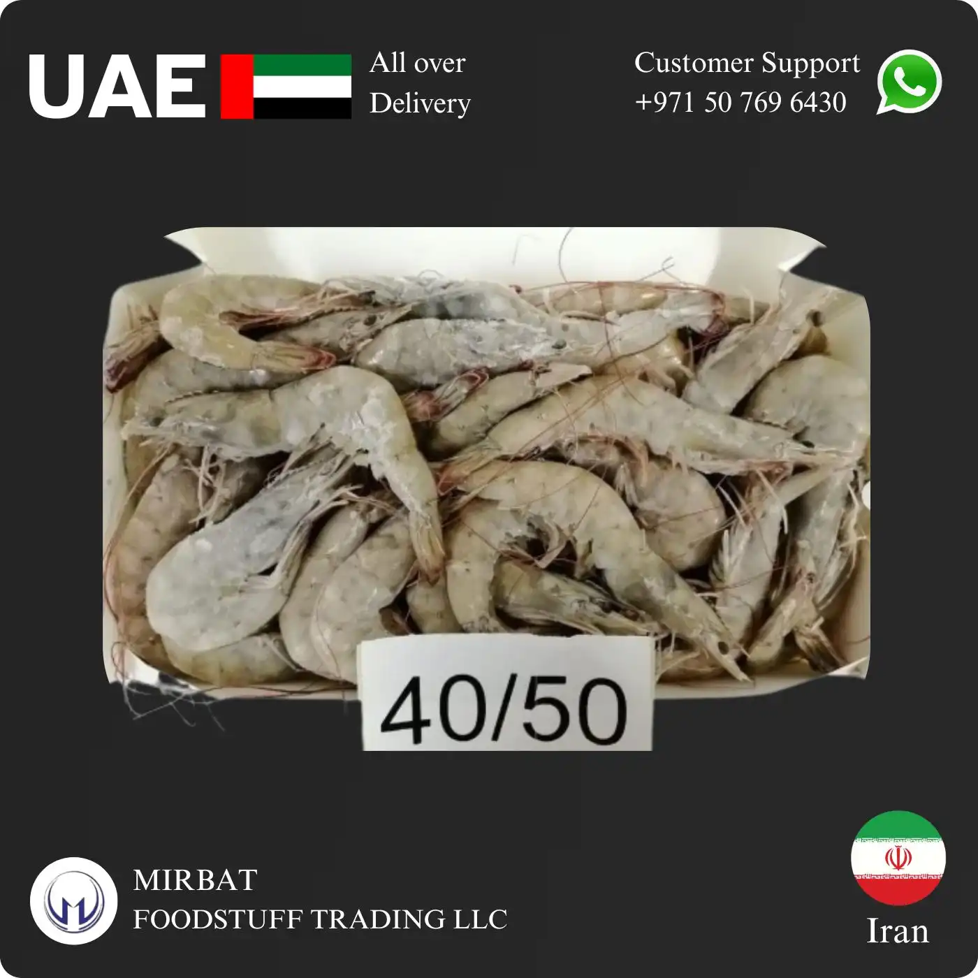 Foodstuff Supplier Iranian Shrimps 40/50 size suppliers in UAE