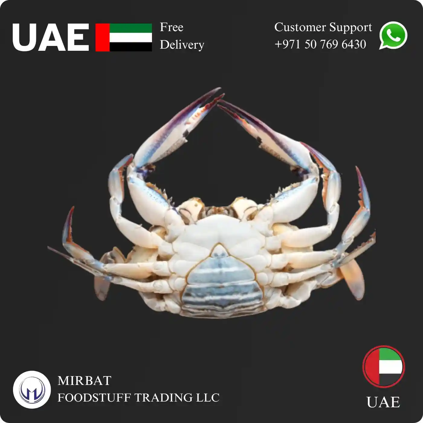 Foodstuff Supplier Frozen whole crab 300 gram size supplier in UAE